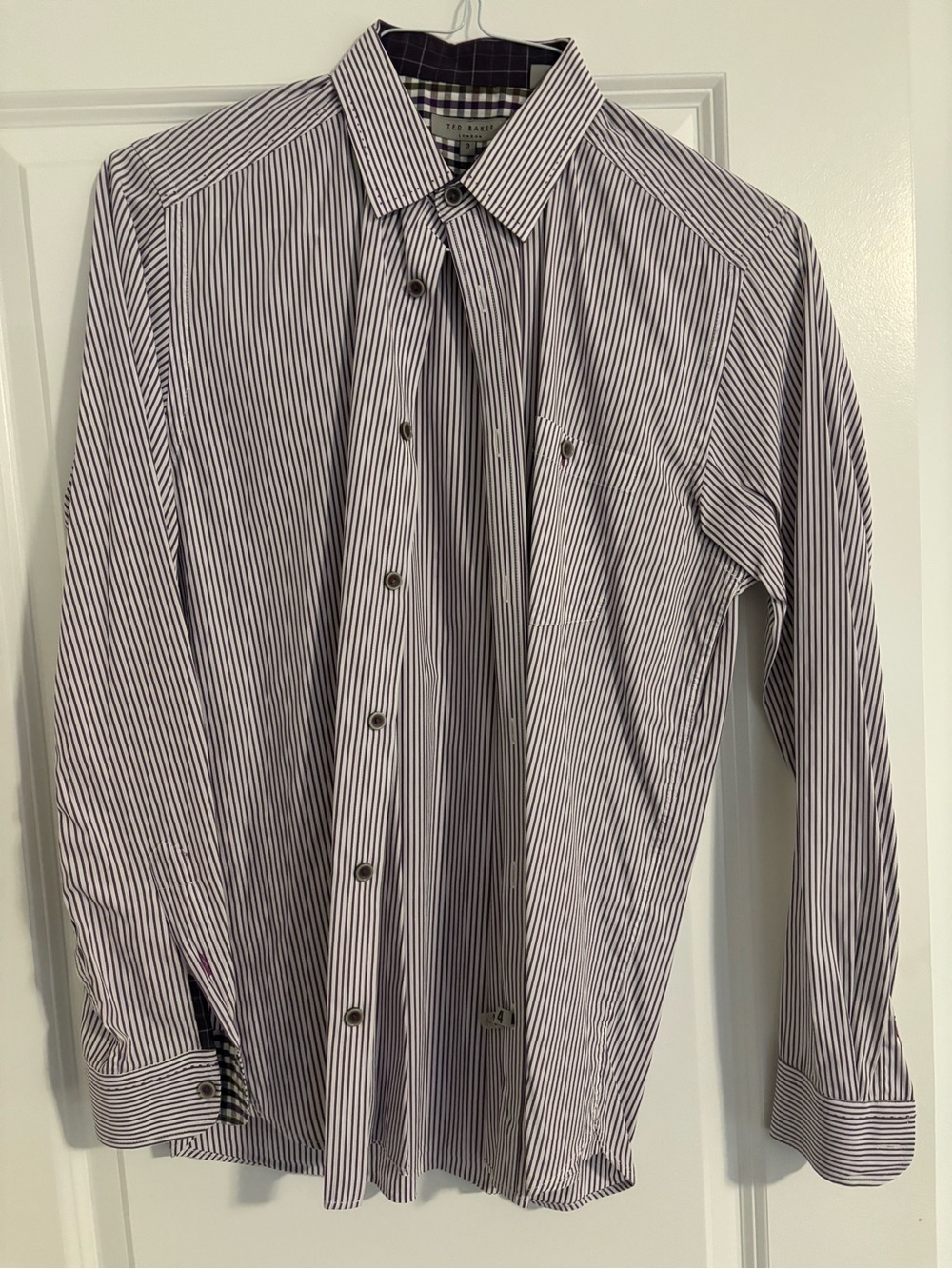Ted Baker Men’s Purple and White Striped Dress Shirt